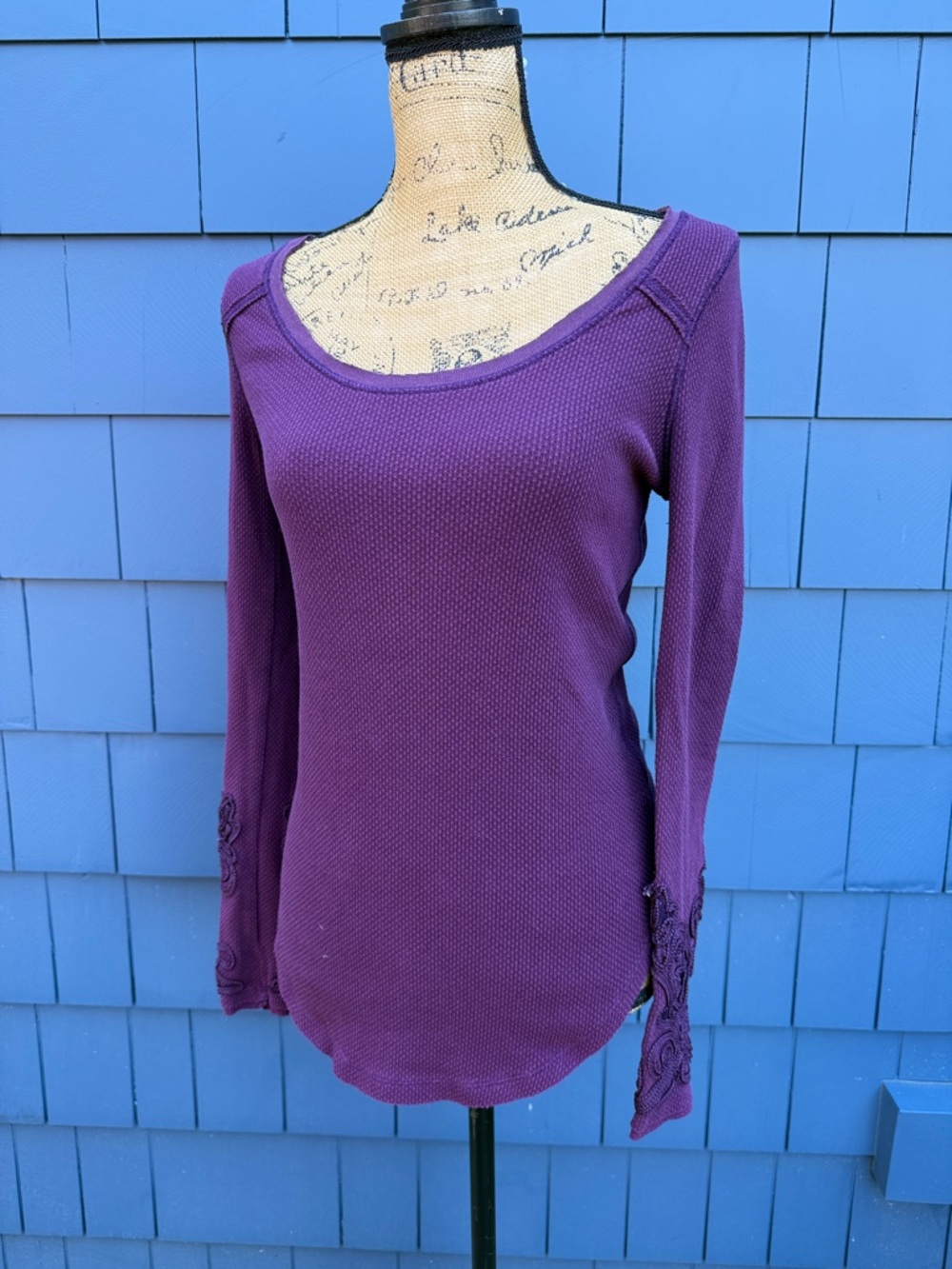Free People M Purple Women's Scoop Neck Thermal Long Sleeve Top
